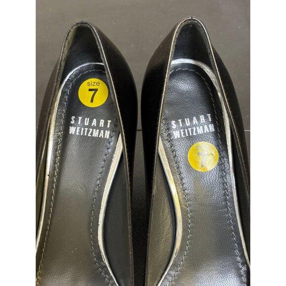 Stuart Weitzman Black Leather Pointed Toe Pumps Heels Size 7 - Picture 10 of 11